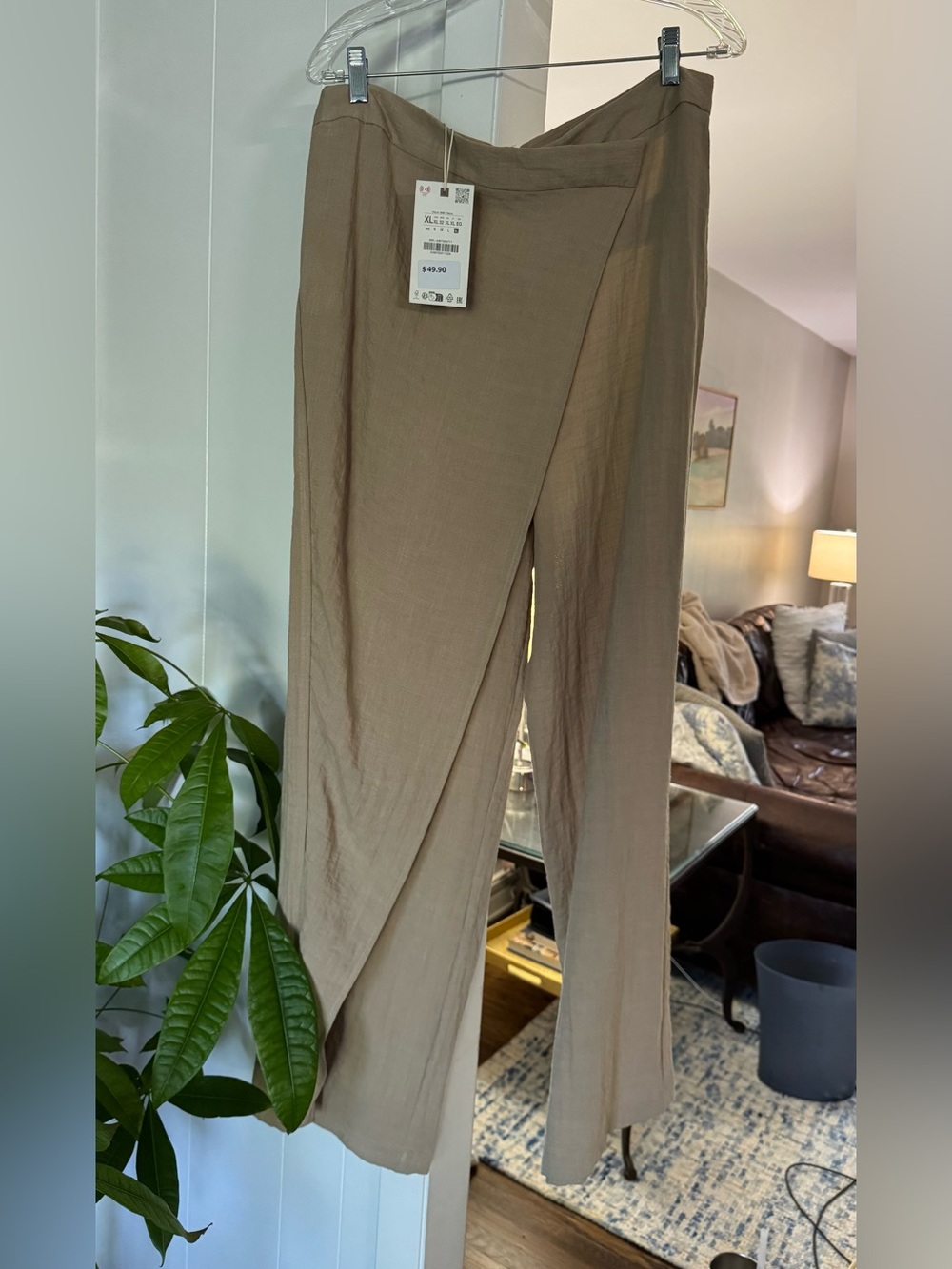 Zara Lightweight Taupe Wrap-Front Women’s Pants NWT